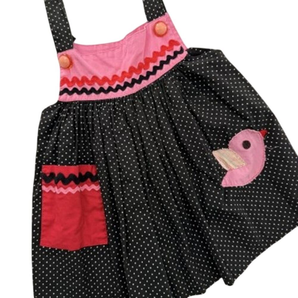 Misha Lulu Black and Pink Polka Dot Bird Applique Tank top 6